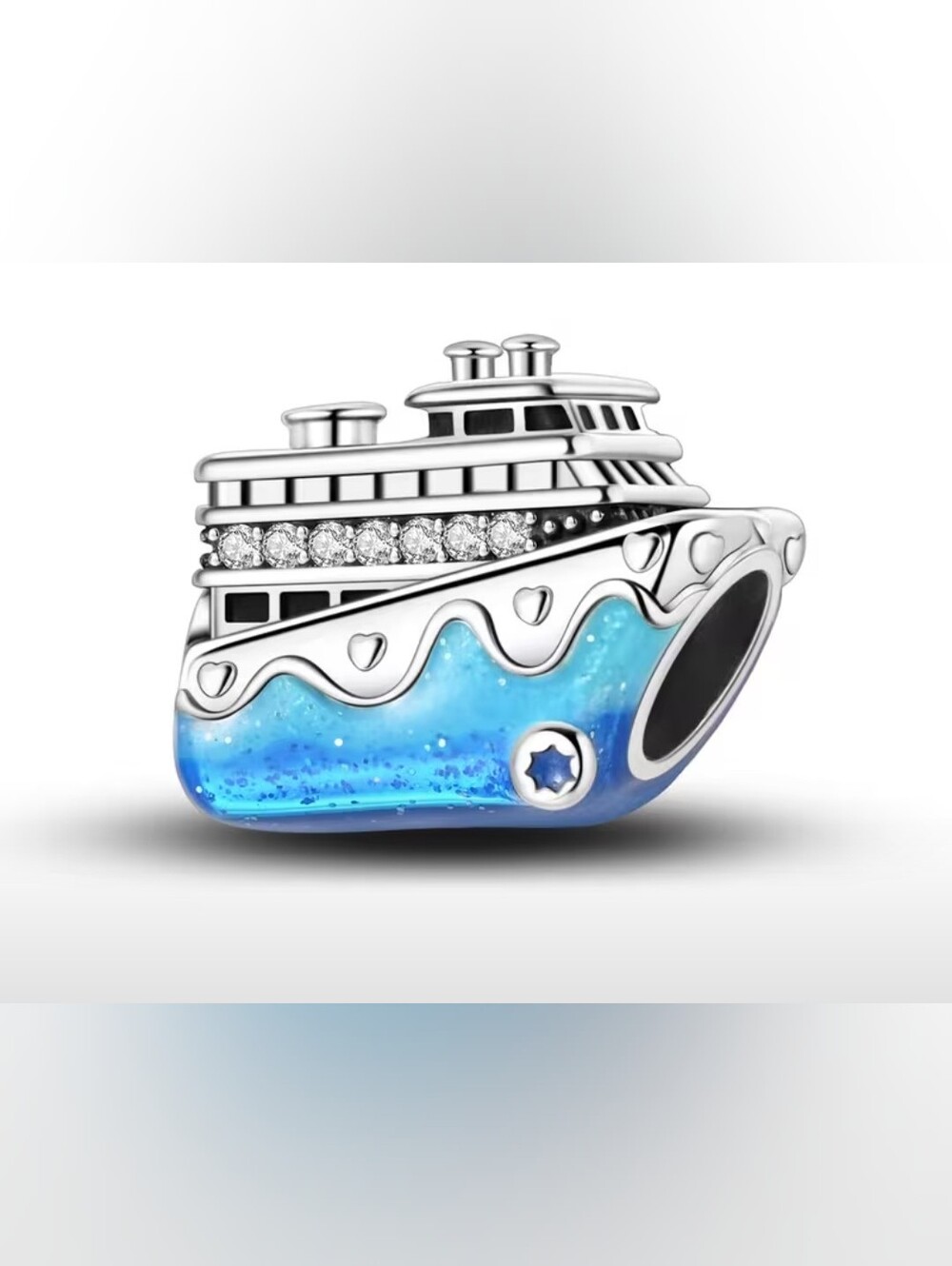 Cruise Ship Charm with Blue Enamel and Cubic Zirconia